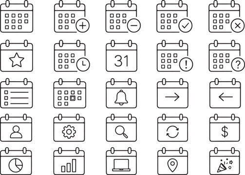 Set of sketch style calendar icons for time management and planning