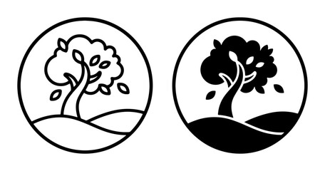 Tree Icons, Nature Symbols, Organic Elements, Seasonal Growth, Black and White Vector Graphics © Rahit