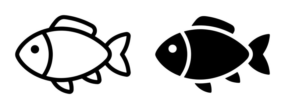 Simple Fish Icons: Outline and Silhouette Vector Graphics, Aquatic Life Symbols for Design