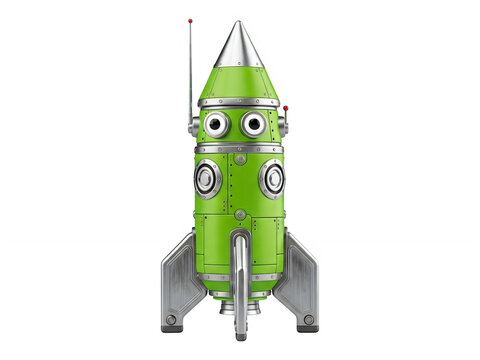 Cute Green Alien in Rocket Ship Illustration isolated on transparent background