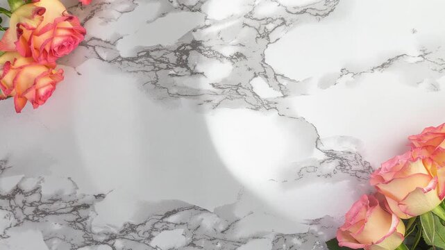 Elegant Roses Framing White Marble Surface for Luxury Copy Space