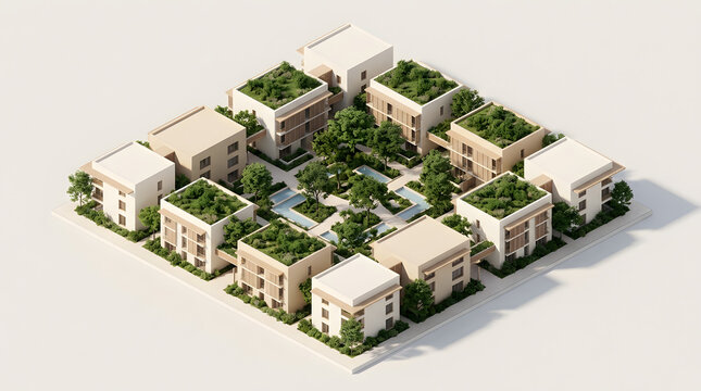 Climate-resilient urban design with green infrastructure, passive cooling, water management and sustainable architecture. AI Generated.