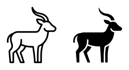 Naklejka premium Gazelle Icons Set, African Wildlife Vector Graphics, Silhouette and Outline Antelope Symbols for Nature and Safari Themes