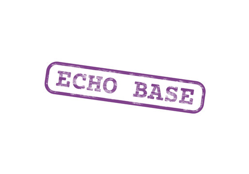 A rectangular purple stamp saying echo base isolated on a transparent background