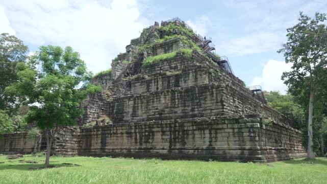 Ancient Pyramid Temple Surrounded by Jungle in Koh Ker, Cambodia