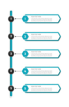  Vertical business infographic timeline template with 5 steps options or workflow layout process chart web design.