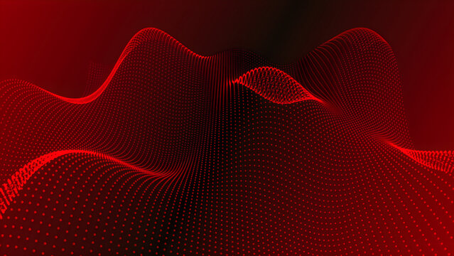 Abstract red digital wave made of glowing dots particles flowing in dark space