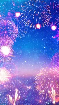 Animaci&oacute;n Vertical de Fuegos Artificiales de Colores | Fondo Nocturno 9:16 en 4K