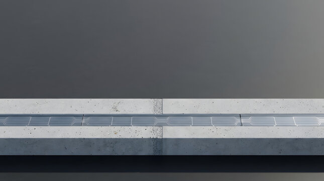 Futuristic concrete infrastructure with integrated circuit technology and glowing path
