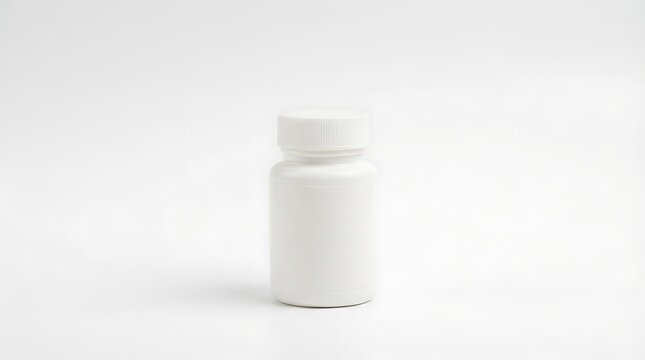 Blank White Plastic Medicine Bottle Isolated on White Background for Pharmaceutical Packaging Mockup and Healthcare Product Presentation