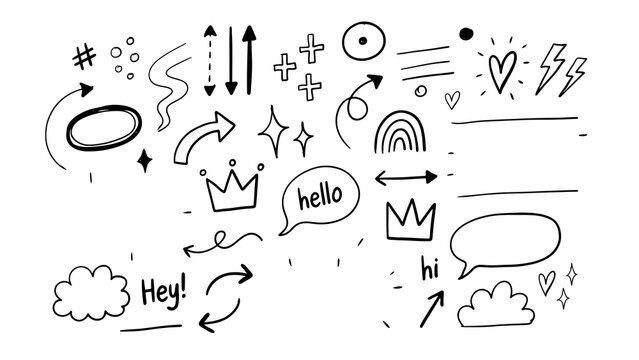 Set of hand-drawn doodle elements for planner and bullet journal decoration