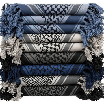 Stack of folded traditional shemagh scarves isolated on transparent