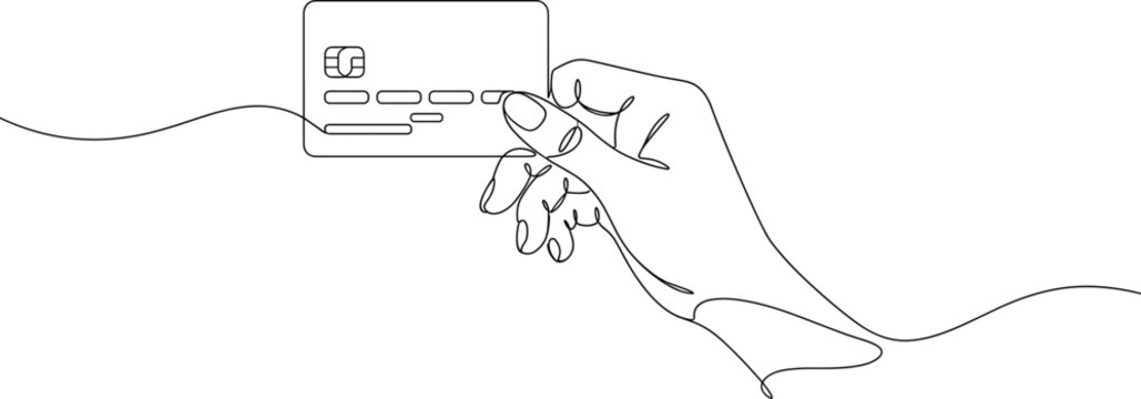 Continuous One Line Hand Holding Credit Card Illustration for Cashless Payment and Banking Concept