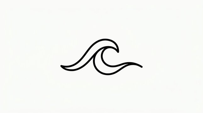 Simple, minimalist, hand-drawn ocean wave line art icon isolated on a white background
