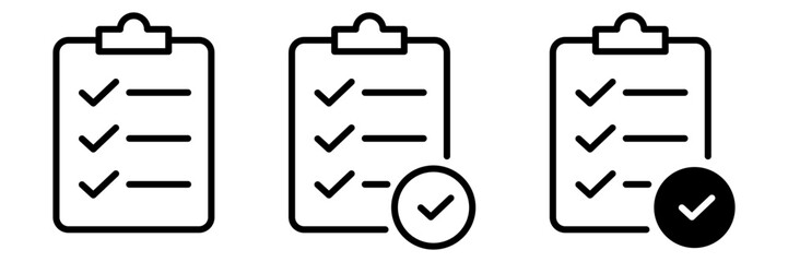 Clipboard Checklist Icons Set - Task List Check Mark Approved Document Outline Vector Collection © Mahmudul