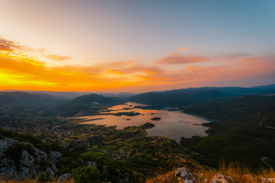 Ramsko Lake (Ramsko jezero) with its unique islands and peninsulas from the Zahum viewpoint, Bosnia and Herzegovina.