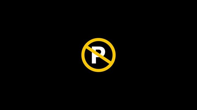 No parking icon animation symbol white color text on black background, 4k motion video.