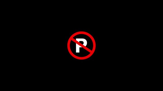 No parking icon animation symbol white color text on black background, 4k motion video.