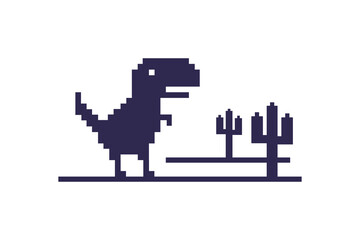 Retro Pixel Art T-Rex Dinosaur Cactus No Internet Offline Connection Icon © Paolo