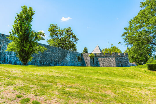 Ancient Kastel Fortress in Banja Luka, Bosnia and Herzegovina, massive stone walls and historic fortifications on the banks of Vrbas river.