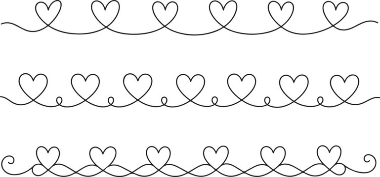 Continuous line drawing of small hearts in a repeating border pattern