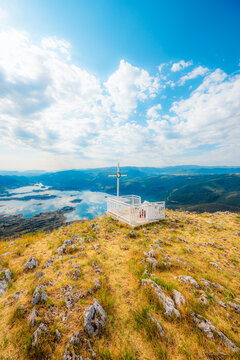 Ramsko Lake (Ramsko jezero) with its unique islands and peninsulas from the Zahum viewpoint, Bosnia and Herzegovina.