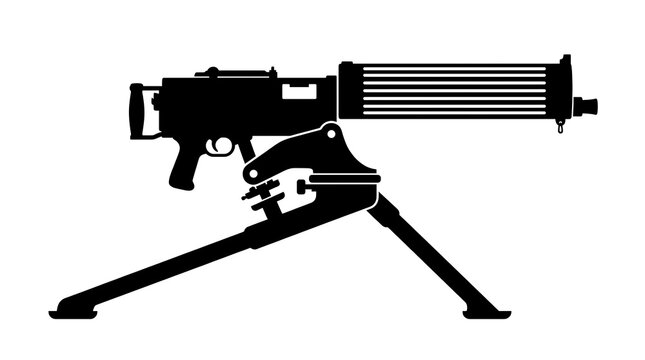 Silhouette of heavy machine gun on tripod mount