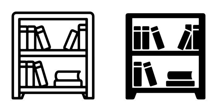 Bookcase Icons, Bookshelf Vector Graphics, Library Shelving Illustrations, Minimalist Furniture Symbols