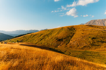 Fototapeta premium Majestic limestone cliffs of Mount Lebrsnik on the border of Bosnia and Herzegovina and Montenegro, scenic mountain landscape in the Dinaric Alps.