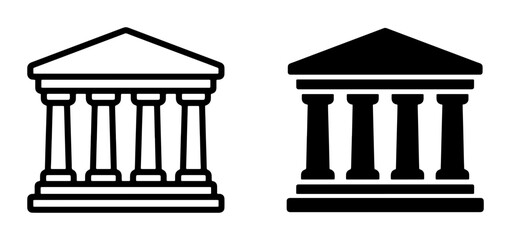Fototapeta premium Classical Architecture Icons: Government Building and Bank Facade Vector Graphics, Outline and Solid Fill Styles