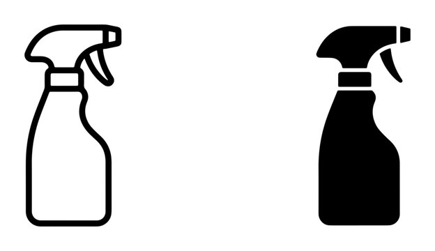 Spray Bottle Icons, Cleaning Liquid Container Vector Graphics, Household Chemical Sprayer Symbols, Simple Outline and Solid Fill Designs