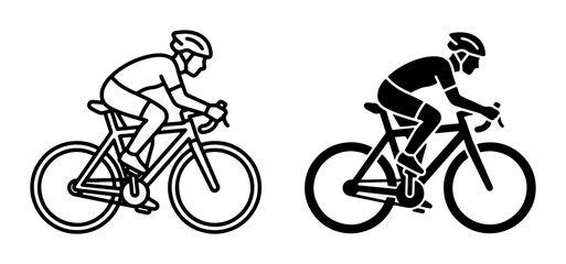 Obraz premium Cyclist Silhouette Vector Set, Road Bike Rider Icons, Sport and Fitness Graphics, Black and White Line Art
