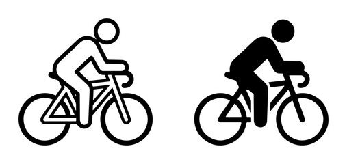 Cyclist Icons: Outline and Silhouette of Person Riding Bicycle, Vector Graphics for Sport and Transport Themes © sagor