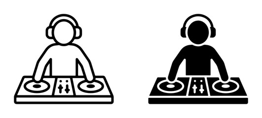 DJ Icon Set, Music Mixer, Turntable Player, Headphones, Entertainment, Party, Performance, Vector Graphics © Firuj
