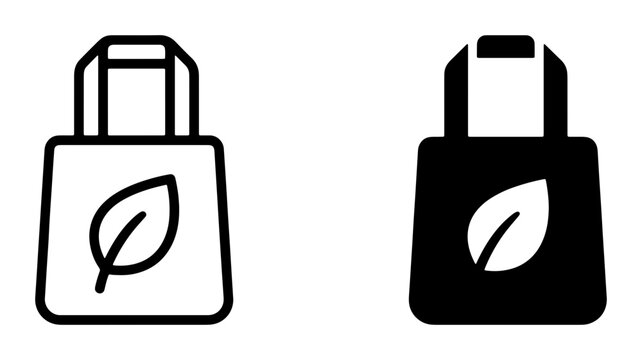 Eco-friendly shopping bag icons, reusable tote symbol, organic leaf motif, sustainable lifestyle vector set