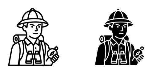 Explorer Icon Set: Safari Adventurer with Compass and Binoculars, Vector Graphics for Travel and Exploration Themes © Firuj