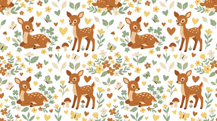 Fototapeta premium Cute Deer and Floral Pattern