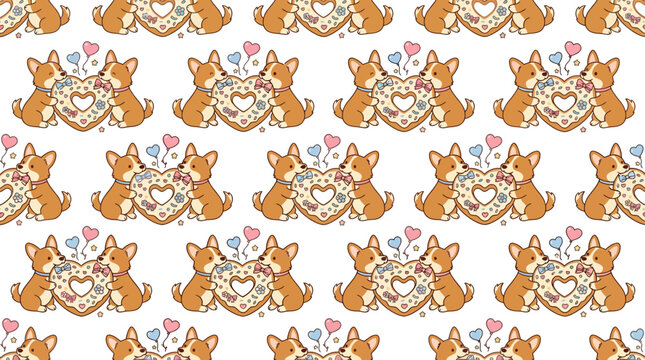 Cute Corgis with Heart Cookies Pattern