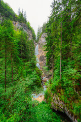 Obraz premium Spodnji Martuljški slap or Martuljski waterfall in Gorenjska, near Kranjska Gora in Slovenia