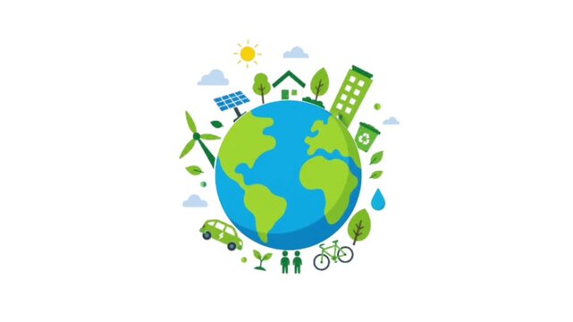 Eco Earth Animation Video with Renewable Energy and Sustainable Environment Icons on White Background