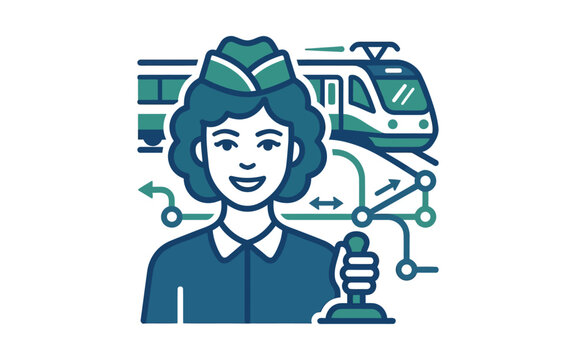 Female Train Conductor Vector Illustration