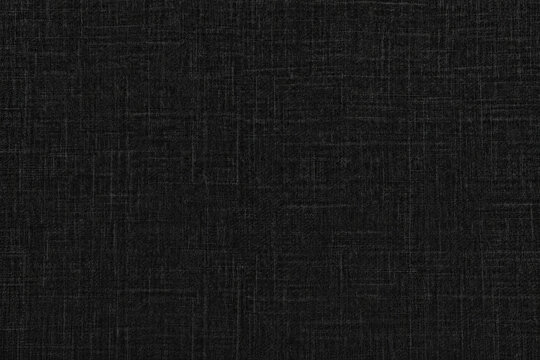 Black linen fabric texture with a fine woven crosshatch pattern and soft matte finish. Premium textile material ideal for upholstery, furniture, fashion, and interior design backgrounds.