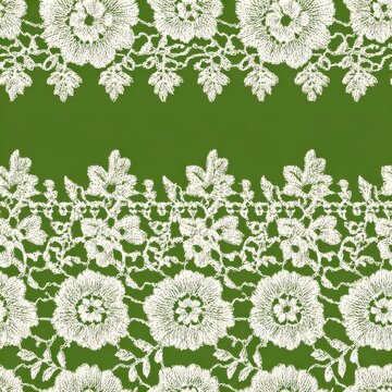 Decorative lace ribbon illustration with repeating floral motifs, seamless vector background with handcrafted embroidery effect