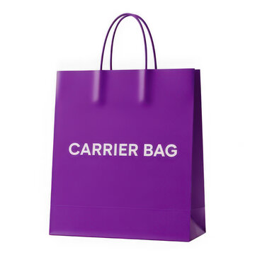 Purple carrier shopping bag with text