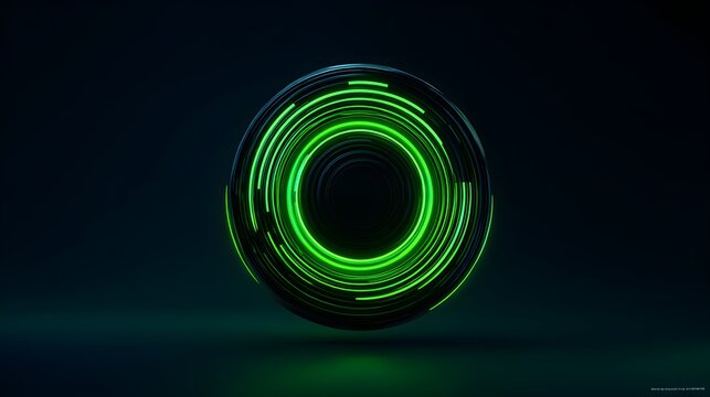 Glowing green force field sphere with neon rings on dark background with technology futuristic innovation abstract concept digital graphic with energy