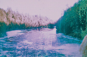 Obraz premium Surreal river landscape with trees