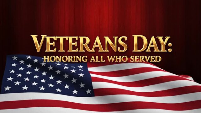 Veterans Day text over American flag on red background