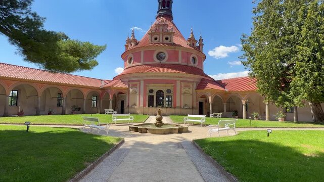 Decorated Rondel pavilion at Chatea Jindrichuv Hradec. Czech Republic