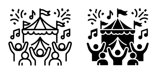 Fototapeta premium Festival Icons, Crowd Celebration, Music Tent, Party Atmosphere, Event Graphics, Vector Set