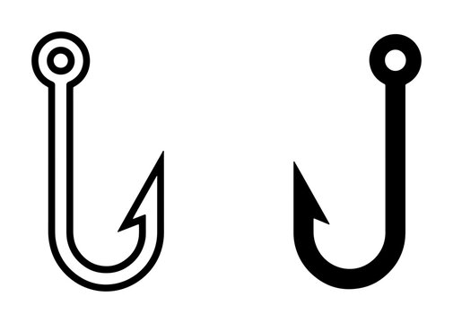 Fishing Hook Icons, Simple Vector Graphics, Essential Fishing Gear, Outdoor Recreation Symbols, Minimalist Design Elements